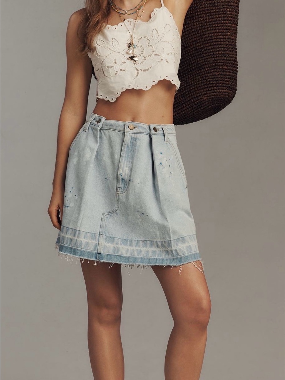 Anthropologie Pilcro Reworked Denim Blue Pleated Denim Mini Skirt NWOT